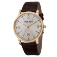Akribos XXIV Classic Men's Swiss Quartz Date Leather Gold-Tone Strap Watch