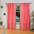 Pink Tie Top Sheer Sari Curtain / Drape / Panel - Pair