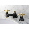 Black & Polished Brass Cross-handle Widespread Bathroom Faucet