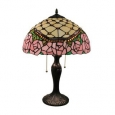 Pretty Pink Roses Stained Glass Dual Bulb Table Lamp - Multicolored