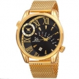 Joshua & Sons Men's Quartz Multifunction Dual Time Stainless Steel Mesh Bracelet Watch - Gold