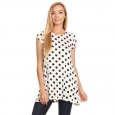 MOA Collection Women's Black/White Rayon and Spandex Polka Dotted                          Shirt