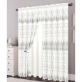 Alexis Embroidered Panel With Attached Valance and Backing, Beige-Grey, 54x84+18 Inches
