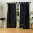 Black Tab Top Sheer Sari Curtain / Drape / Panel - Pair