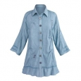 Women's Daphne Tunic Top - Button Down Front - Roll Tab Sleeve