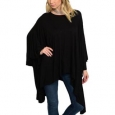JED Women's Black Rayon and Spandex Batwing-sleeve Loose-fit                          Asymmetrical Tunic
