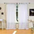 White with Gold Tab Top Sheer Sari Curtain / Drape / Panel - Pair