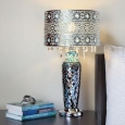 Metal Mosaic Hanging Glass Crystals Silver 24.25-inch High Table Lamp (As Is Item)