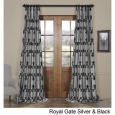 Exclusive Fabrics Royal Gate Silver & Black Flocked Faux Silk Curtain