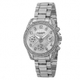 Akribos XXIV Women's Swiss Quartz Diamond-Accented Multifunction Silver-Tone Bracelet Watch