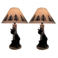 Curious Cubs in a Tree Decorative Black Bear Table Lamp Set of 2 - Multicolored