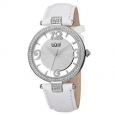 Burgi Women's Quartz Transparent Dial Leather White Strap Watch
