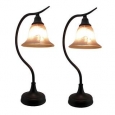 Matte Black Curved Metal Table Lamp w/Marbled Glass Shade Set of 2