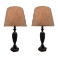 Set of 2 Antique Bronze Finished Table Lamps W/ Textured Taupe Shades - Brown