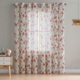 Jasmine Floral Printed Sheer Grommet Panel, White-Red, 54x90 Inches