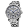 Akribos XXIV Men's Stainless Steel Swiss Collection Chronograph Silver-Tone Watch with Blue Hands - Silver/White