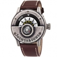 Joshua & Sons Men's Quartz Rotating Wheel Leather Silver-Tone Strap Watch