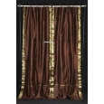 Brown Tie Top Sheer Sari Curtain / Drape / Panel - Pair