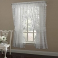 Ruffled Bridal Lace Curtain Panel Pair With Scrolling Flower Pattern