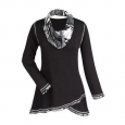 Women's Tunic Top - Midnight Black and White Cowl Neck Shirt