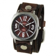 Nemesis Burgundy 'Comely' Unisex Watch with Vintage Brown Embossed Stripes Leather Cuff Band