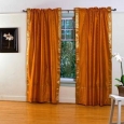 Mustard Yellow Rod Pocket Sheer Sari Curtain / Drape / Panel - Pair