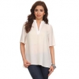 MOA Collection Women's Lightweight V-Neck Collared Blouse