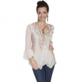 Scully Western Shirt Womens 3/4 Sleeve Ruffle Lace Pullover HC179