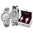 Akribos XXIV Women's Quartz Diamond/Multifunction Chain Link Silver-Tone Bracelet Watch Set