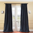 Exclusive Fabrics Solid Faux Silk Taffeta Navy Blue Curtain Panel 96