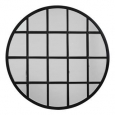 Black Metal Grid Round Mirror With Paned Beveled Glass
