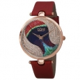 Burgi Women's Swiss Quartz Swarovski Crystals Colorful Dial Leather Red Strap Watch