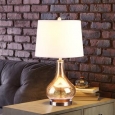 Catalina Gold Mercury Glass and Beige Linen Drum Shade 24-Inch Gourd Table Lamp