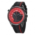 SO & CO New York Men's 46mm Monticello Quartz Black and Red Watch with Rubber Strap