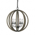 Feiss Allier 4 Light Weathered Oak Wood / Antique Forged Iron Pendant