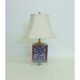 Batik Blue & White Box Porcelain Lamp on Crystal Base