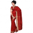 Handmade Maroon Fabric Sari / Saree with Golden Border (India)