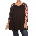 Women's Multicolored Floral-sleeve Rayon/Spandex Plus-size Top