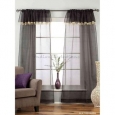 Black Rod Pocket w/ attached Beaded Valance Sheer Tissue Curtains - Piece - 43 x 84 inches (109 x 213 cms)