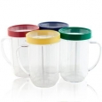 Blendin 4 Pack 16 Ounce Party Mugs Cups with Colored Lip Rings, Fits Original Magic Bullet Blender Juicer
