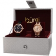 Burgi Classic Women's Quartz Multifunction Diamond Rose-Tone Strap/Bracelet Watch Set - Gold