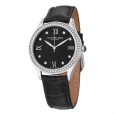 Stuhrling Original Women's Vogue Swiss Quartz Black Crystal Leather Strap Watch