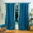 Turquoise Tab Top Sheer Sari Curtain / Drape / Panel - Pair