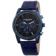Akribos XXIV Men's Swiss Quartz Multifunction Dual-Zone Blue Leather Strap Watch
