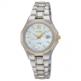 Seiko Women's SUT226 Stainless Steel Two Tone Solar Powered Watch with a Mother of Pearl Dial