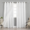 Aurora Home MIX & MATCH CURTAINS Nordic White Privacy and Sheer Grommet Curtain Panel Pair (Set of 4)