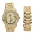 Bling Bling Mens Hip Hop with Class Watch and Matching Bracelet in Elegant Gift Box - Gold