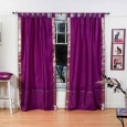 Violet Red Tab Top Sheer Sari Curtain / Drape / Panel - Pair
