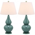 Safavieh Lighting 26.5-inch Cybil Double Gourd Marine Blue Table Lamps (Set of 2)