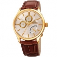 August Steiner Mens Multifunction Dual Time Retrograde Gold-Tone/ Brown Leather Strap Watch